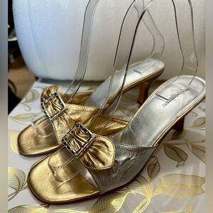 Brighton “Patti” Gold Leather Kitten Heels – Size 8.5N | Made in Brazil